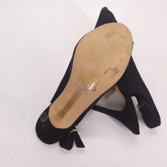 Express Womens Faux Suede Pumps Open Toe Slingback Slim Heel Black 9 - Picture 5 of 10